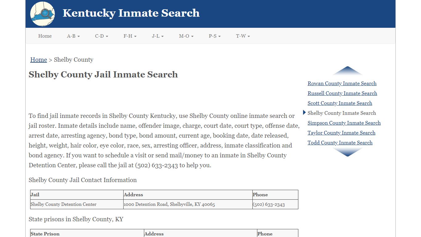 Shelby County KY Jail Inmate Search